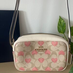 Coach Cream Signature Canvas Crossbody with Pink Hearts